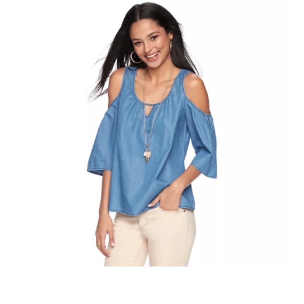 Candie’s Women's Denim Dress Cold Shoulder Top